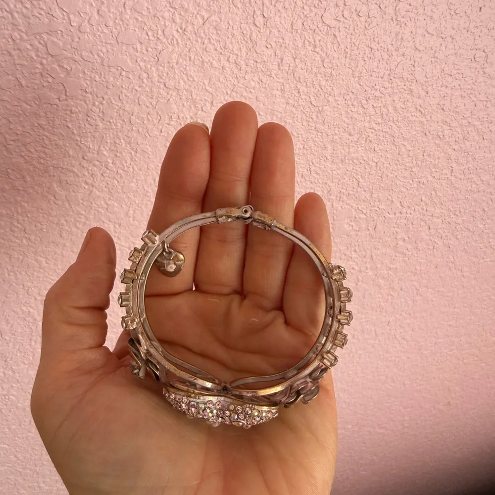 Rhinestone Heart Floral Bracelet - Pink and Silver - Picture 7 of 7
